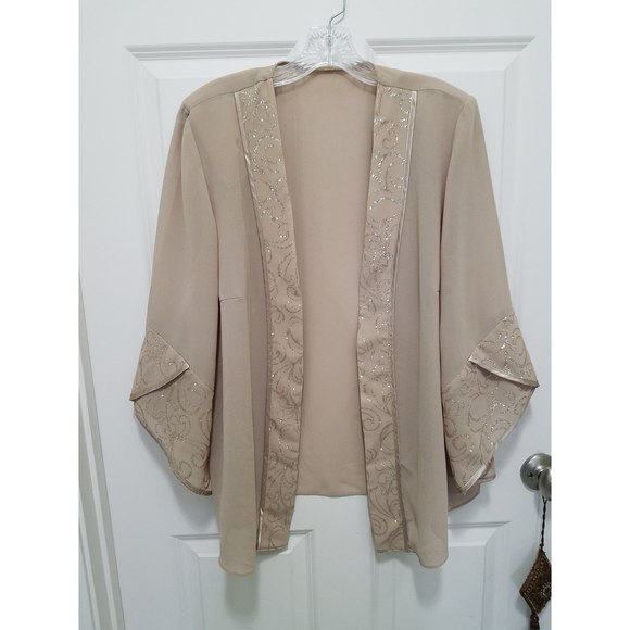 Vintage Brown Women Kimono Coat Blazer Shimmering Details Slit Bell Sleeves - Picture 1 of 10